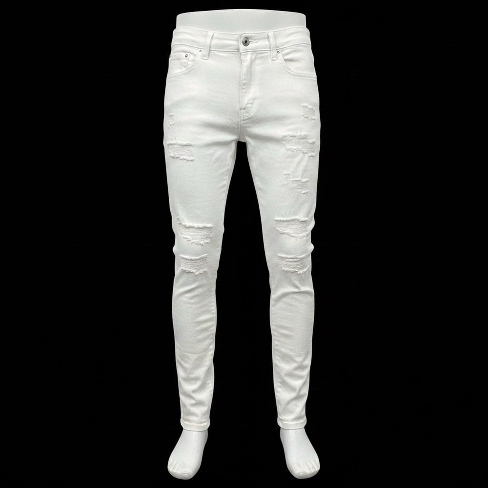 Street Jeans White Skinny Denim Jeans Distressed Stretch 5-Pocket